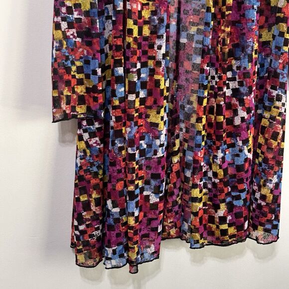 Ali Miles Sheer Open Front Mesh Cardigan Kimono M Colorful Art Casual Party Top - Picture 4 of 10